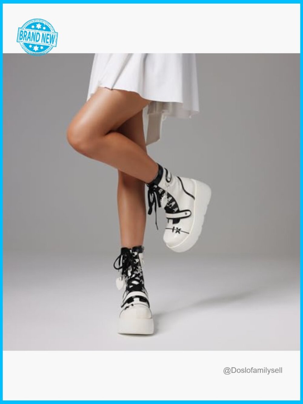 Platform Ankle Boots Wedge High Heel Booties Goth Round Toe Combat Lace Up Rave - Picture 5 of 7
